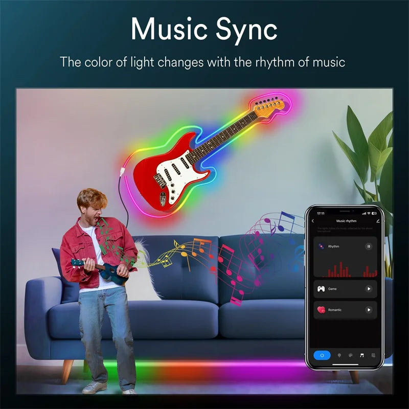 Ruban Néon LED Connecté WiFi RGBIC - Synchronisation Musicale