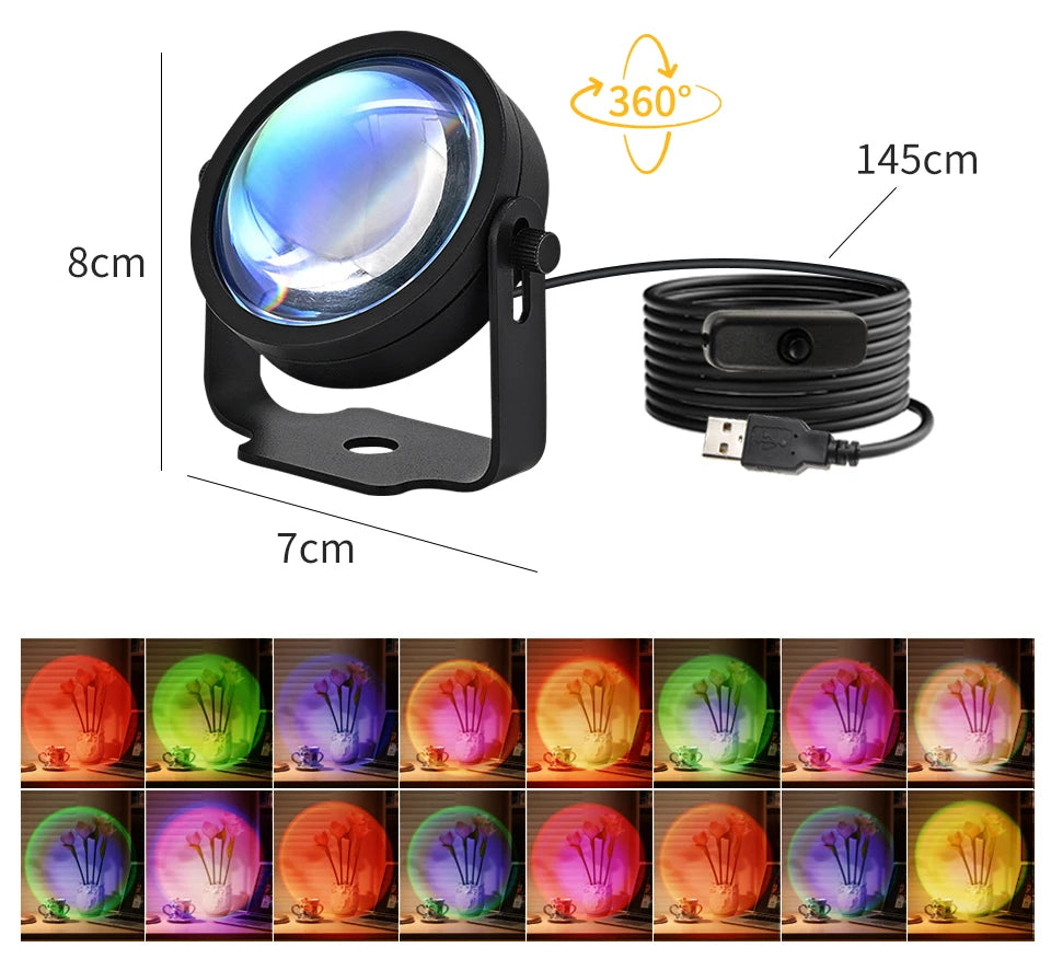 Lampe Projecteur Coucher de Soleil LED - Ambiance RGB