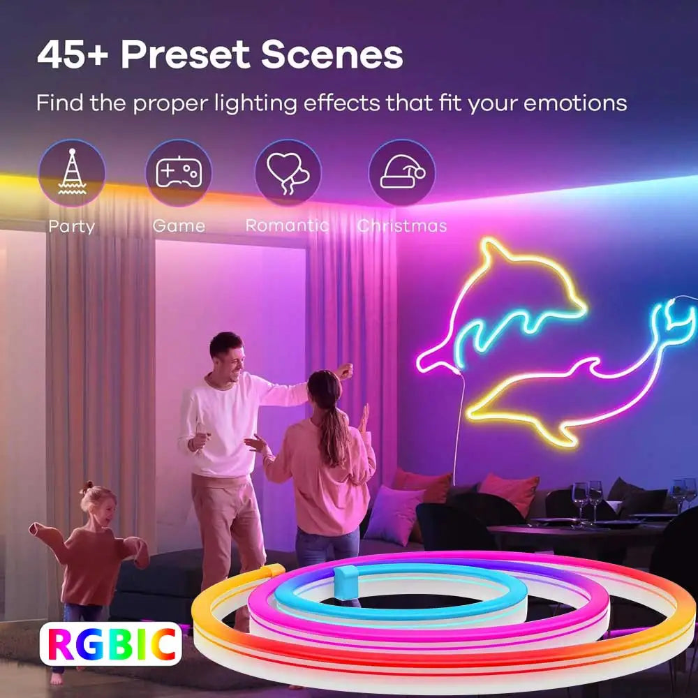 Ruban Néon LED Connecté WiFi RGBIC - Synchronisation Musicale