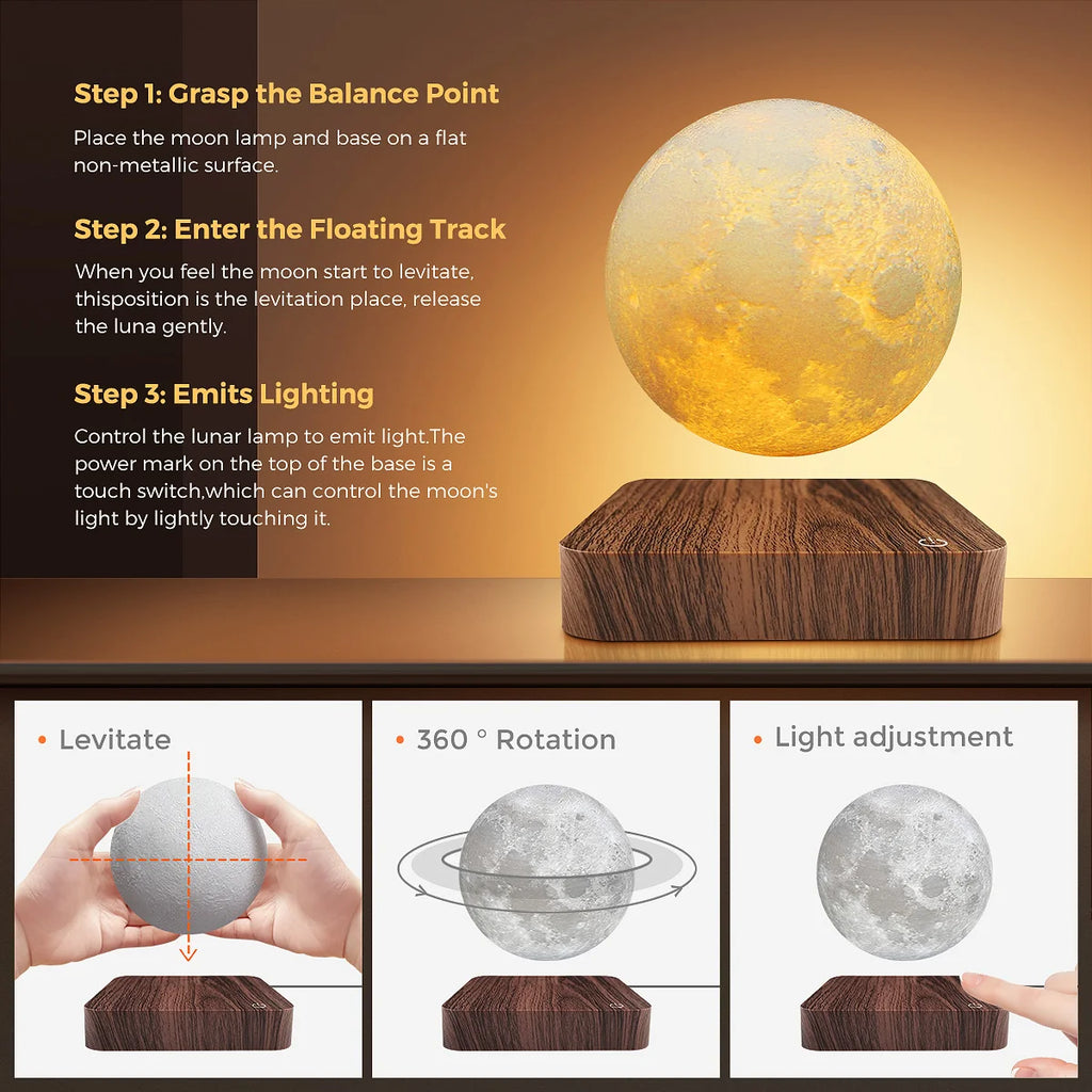 Lampe Lune en Lévitation Magnétique - 3 Teintes LED