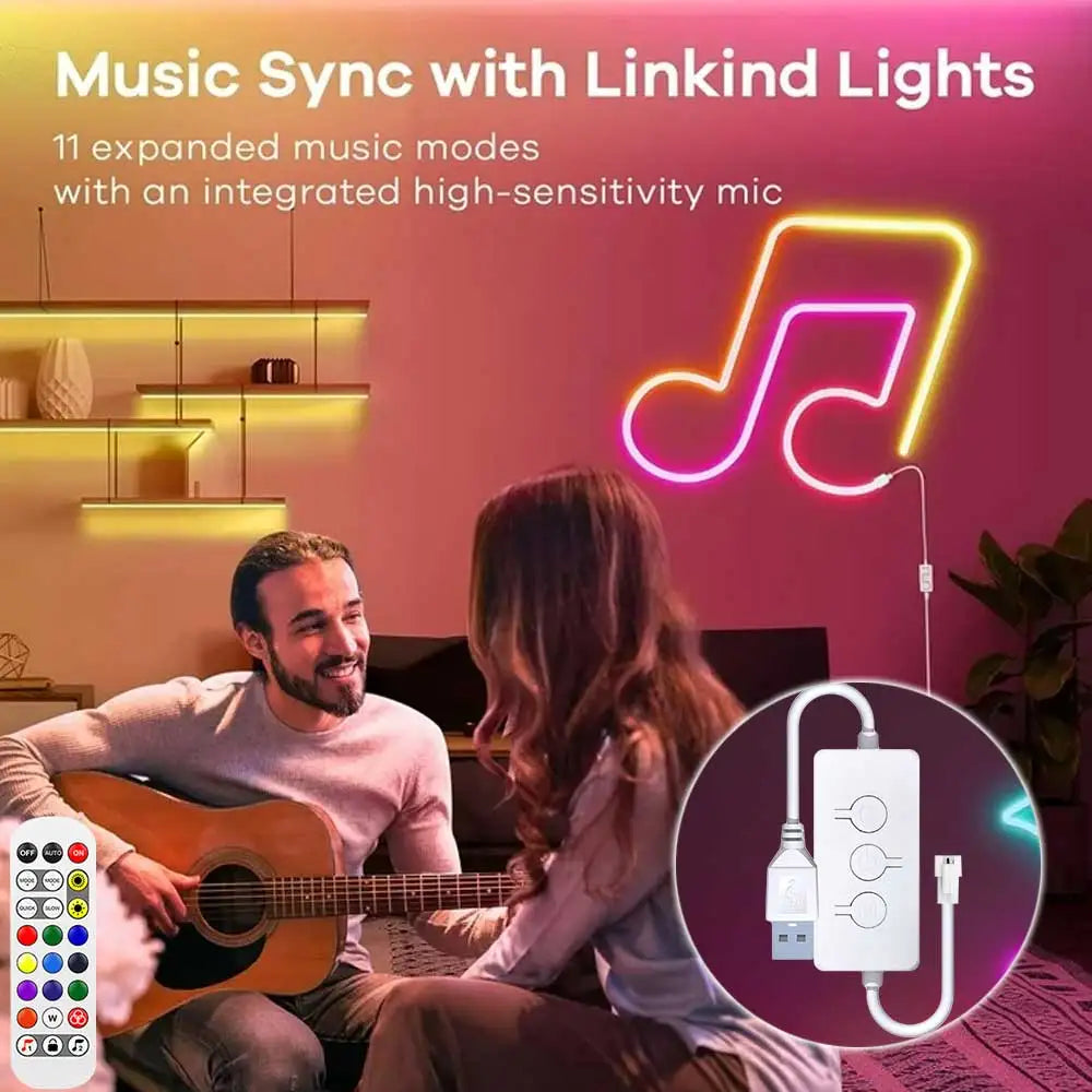 Ruban Néon LED Connecté WiFi RGBIC - Synchronisation Musicale