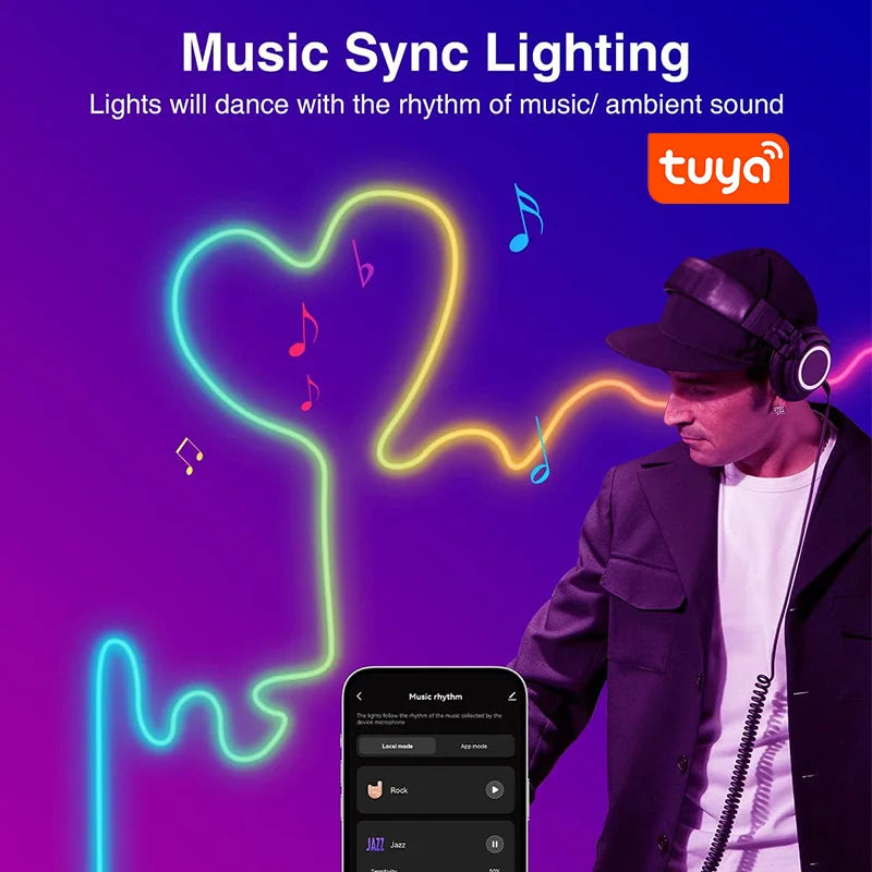 Ruban Néon LED Connecté WiFi RGBIC - Synchronisation Musicale