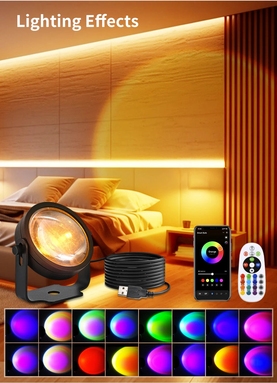 Lampe Projecteur Coucher de Soleil LED - Ambiance RGB