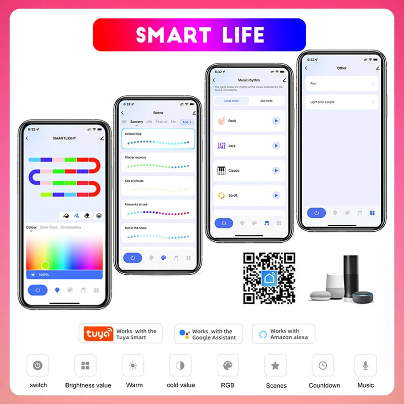 Ruban Néon LED Connecté WiFi RGBIC - Synchronisation Musicale