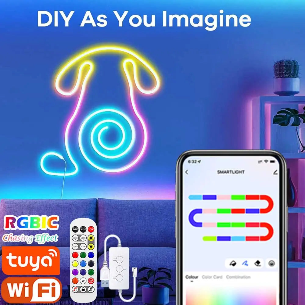Ruban Néon LED Connecté WiFi RGBIC - Synchronisation Musicale